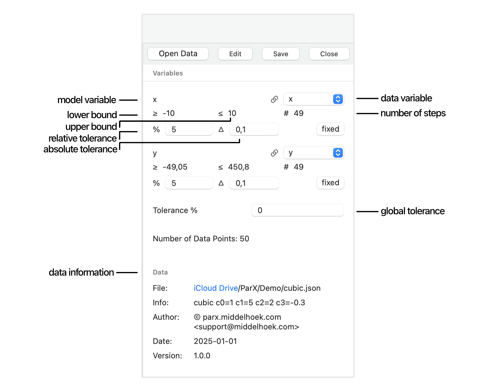 ParX data pane in main window