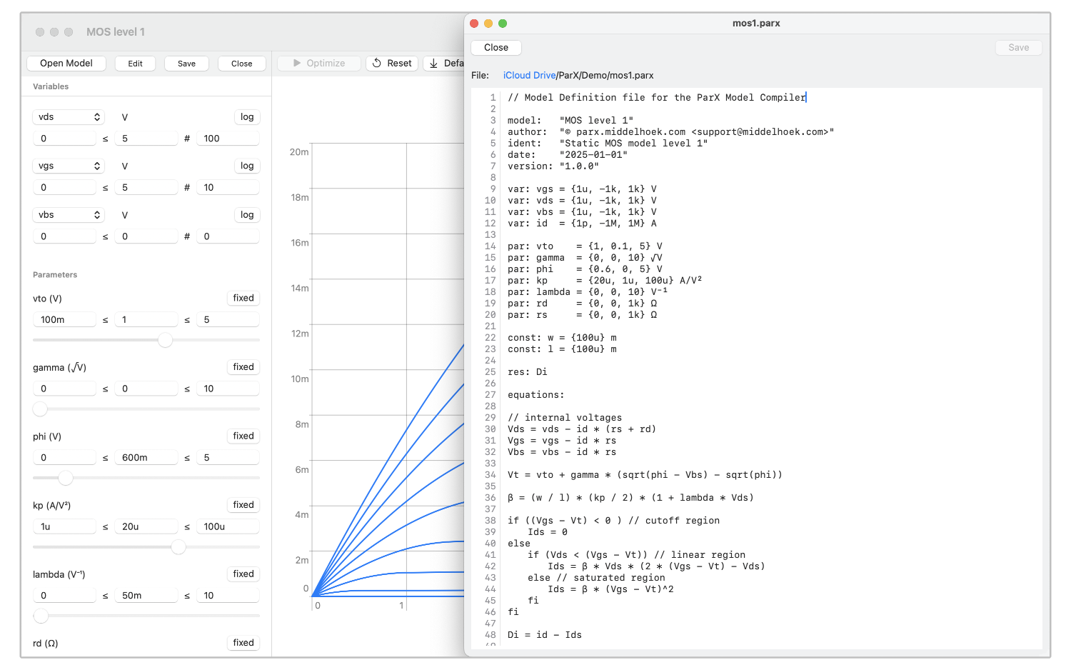 ParX model editor window